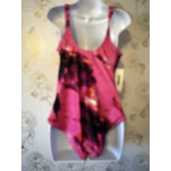 DKNY One-Piece Swimsuit Size Large Ruffle Pink Floral Tummy Control New 057 - Picture 7 of 8